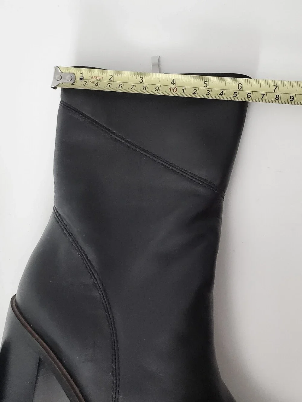 Franco Sarto Black Leather Stevie Block Heel Boots Size 9.5